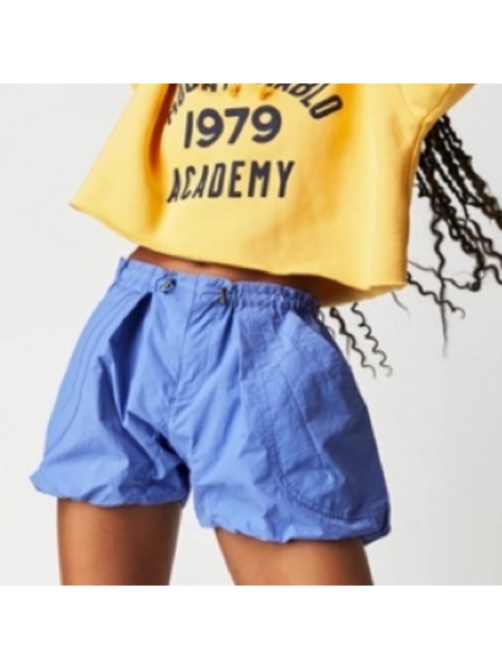 Free People Camp Out Bubble Hem Nylon Shorts Blue Fizz Size Medium
